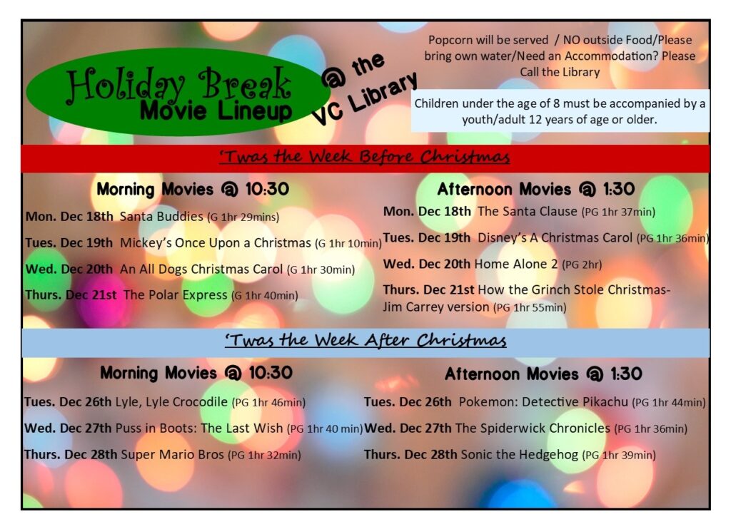 Winter Break Movie lineup! Valley Center Public Library